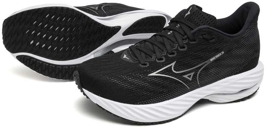 Mizuno Wave Rider 28 WIDE FIT (D) Womens Running Shoes - Black